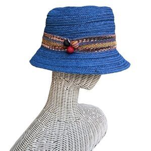 Giovannio Hat Blue Raffia Bucket Hat